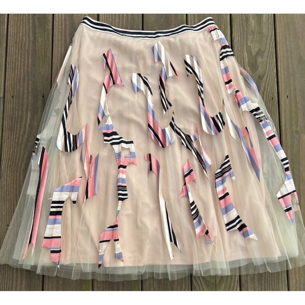 NWT Anthropologie Pleated Tulle Skirt Geisha Designs Midi Applique Mae XLP NEW - Picture 2 of 6